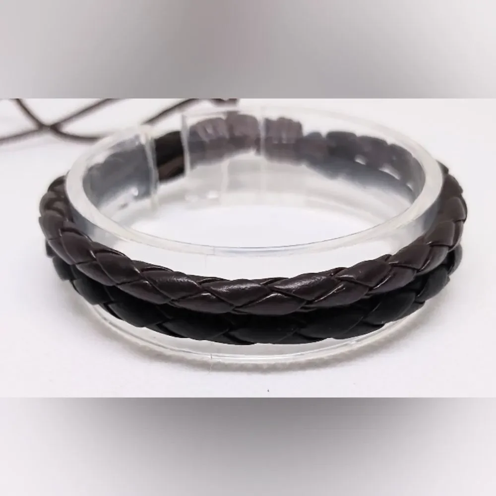 Men's bracelet leather braided layered black brown new e52‎